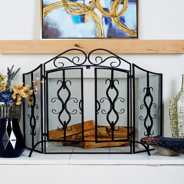 Fireplace Screen Arched Bi-Fold Doors Scrollwork Mesh Spark Guard