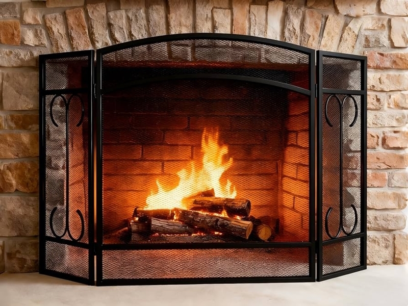 Fireplace Screen Arched Center Folding Three Panel Guard Rustic Style