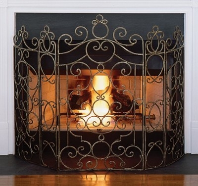 Fireplace Screen Five Panel Hinged Scrollwork Antique Brass Finish