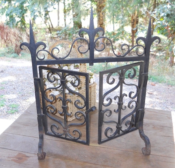 Fireplace Screen Fleur de Lis Finials Forged Construction Hinged Doors