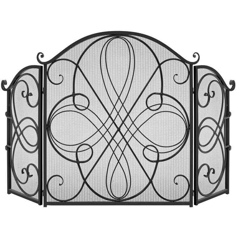 Fireplace Screen Folding Design Decorative Finials Victorian Scroll