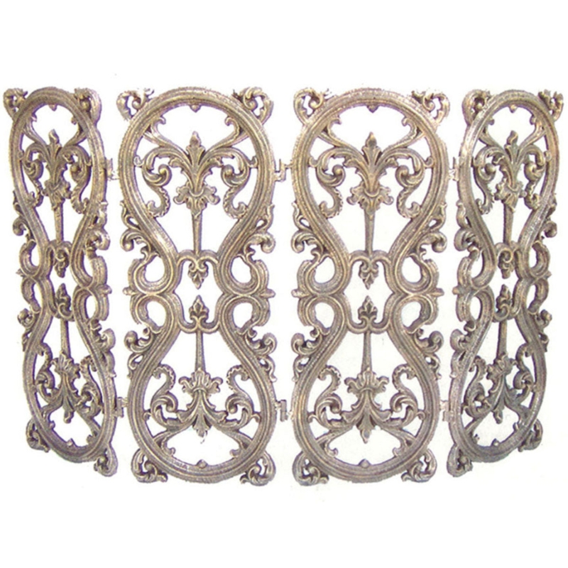 Fireplace Screen Four Panel Folding Antique Gold Openwork Scrollwork