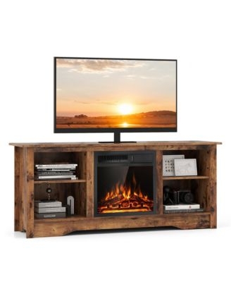 Fireplace TV Stand Distressed Finish with Arched Base and Open Shelving
