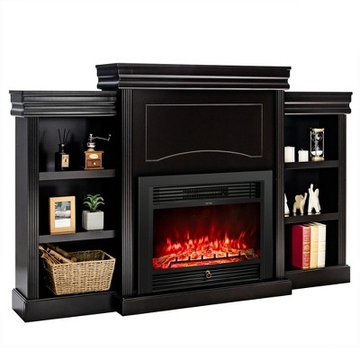 Fireplace TV Stand Satin Black Traditional Mantle with Fluted Pilasters
