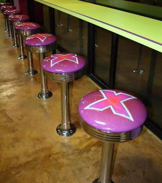 Fixed Post Bar Stool Purple Vinyl Logo Seat Ribbed Trim