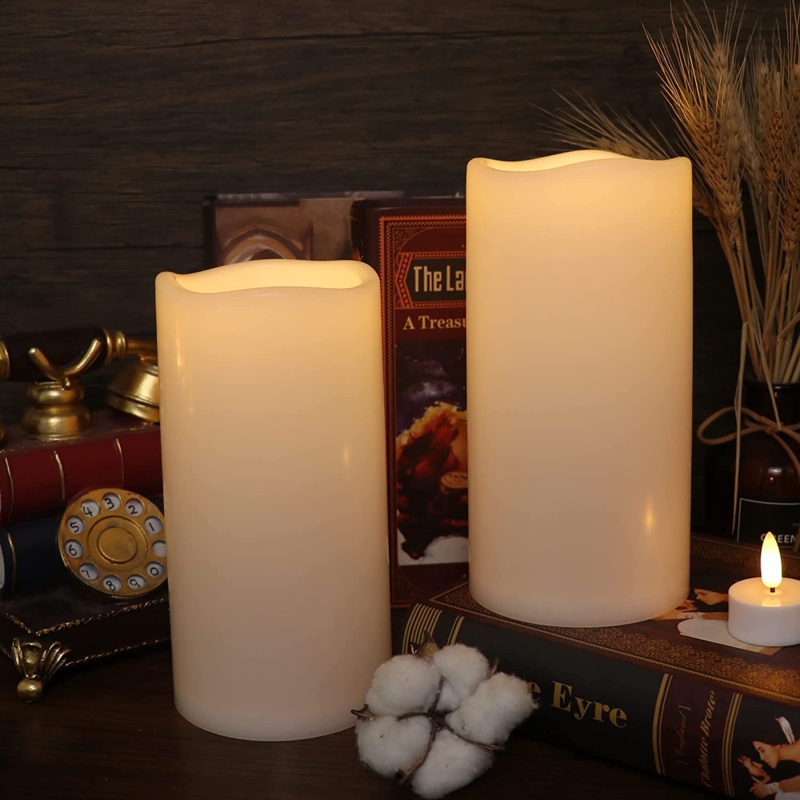 Flameless Pillar Candles Dark Academia, Waterproof Exterior, Wavy Top
