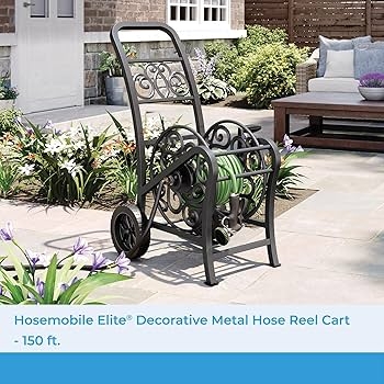 Flat Free Wheels Hose Cart: Matte Black Finish with Foot Caps