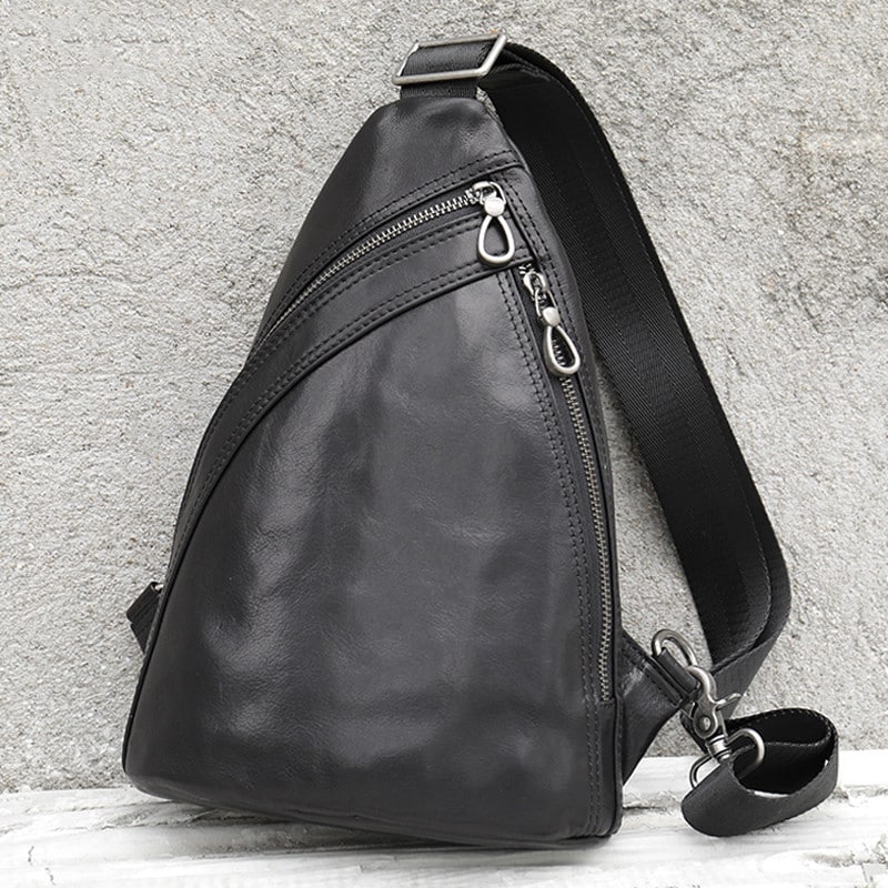 Flavio Black Leather Sling Bag