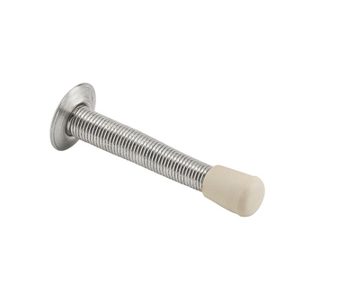 Flexible Spring Door Stop Satin Silver Off White Tip Wall Bumper