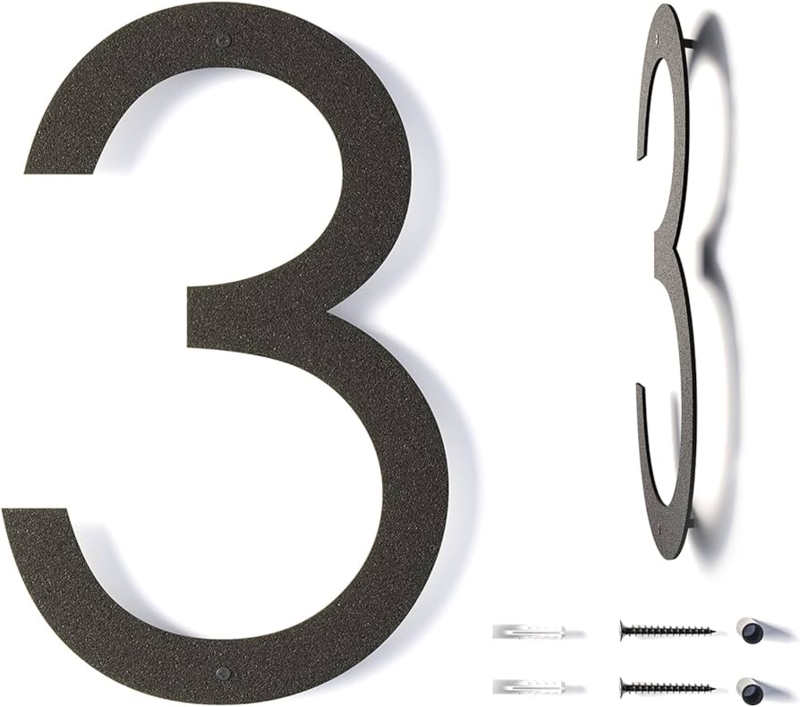 Floating House Numbers Textured Matte Black Metal Large Address