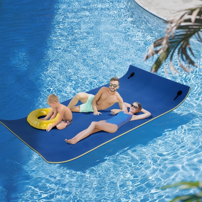 Floating Mat, Navy Blue Roll Up Design, Vibrant Yellow Trim Anchors