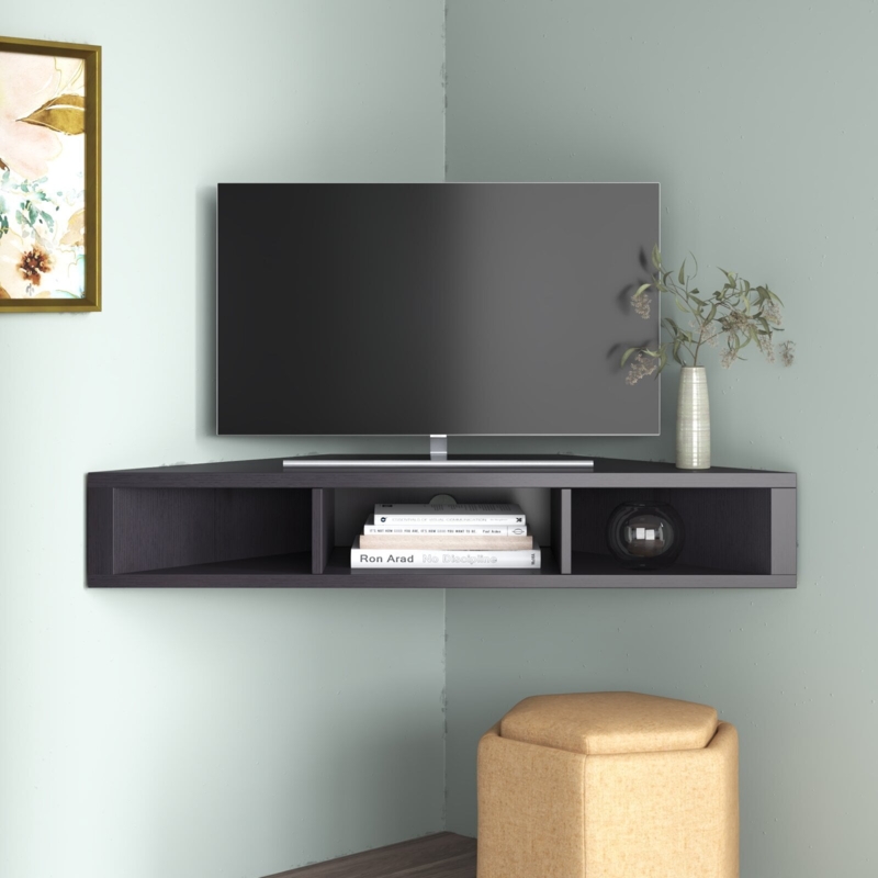 Floating Media Console Wall Mounted Charcoal Grey Minimalist Profile