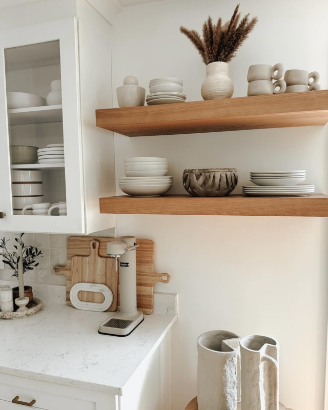 Floating Shelf 48 Inch Natural Elm Wood Thick Profile Minimalist