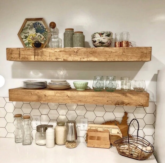 Floating Shelf Chunky Wood Distressed Finish Concealed Brackets