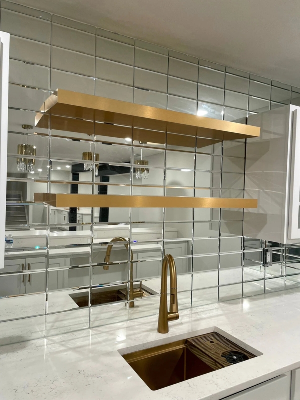 Floating Shelf Gold Toned Brushed Finish Luxury Contemporary Glam Design