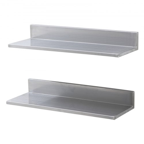 Floating Shelf Integrated Backsplash Commercial Grade Brushed Steel
