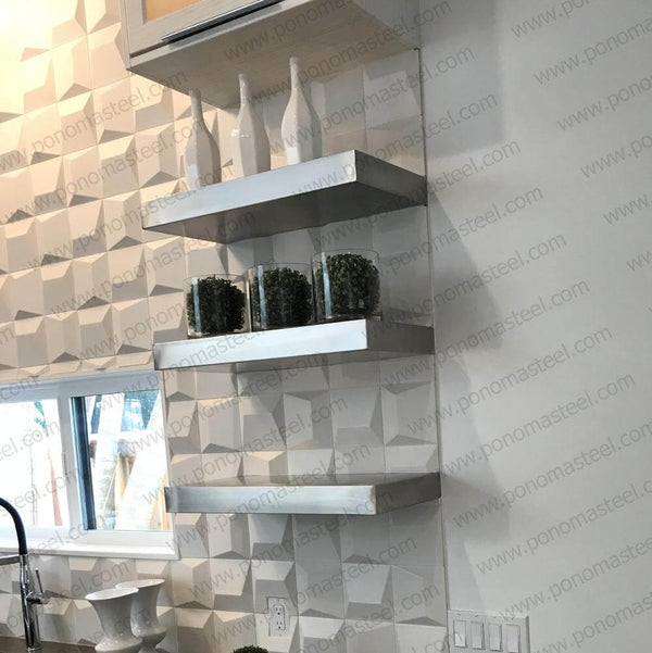 Floating Shelf Thick Profile Brushed Stainless Steel Modern Industrial