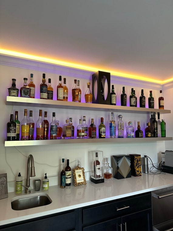 Floating Shelves Integrated LED Lighting Dual Tier Backlit Display