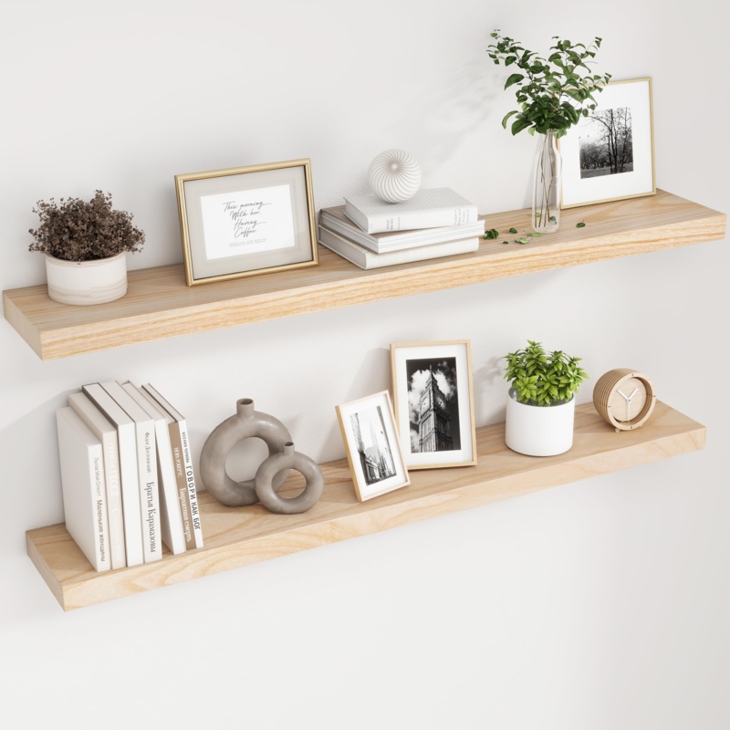 Natural Wood Floating Shelves