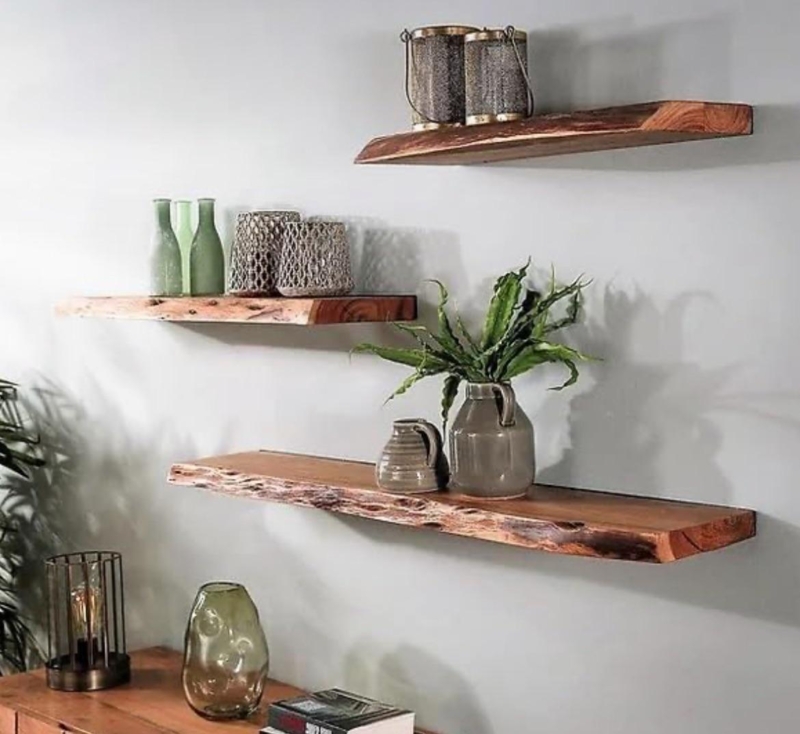 Floating Shelves Staggered Live Edge Wood Thick Timber Profile