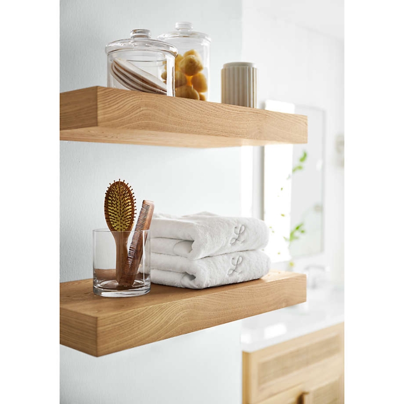 Floating Shelves Thick Natural Elm Wood Mitered Corners Bathroom