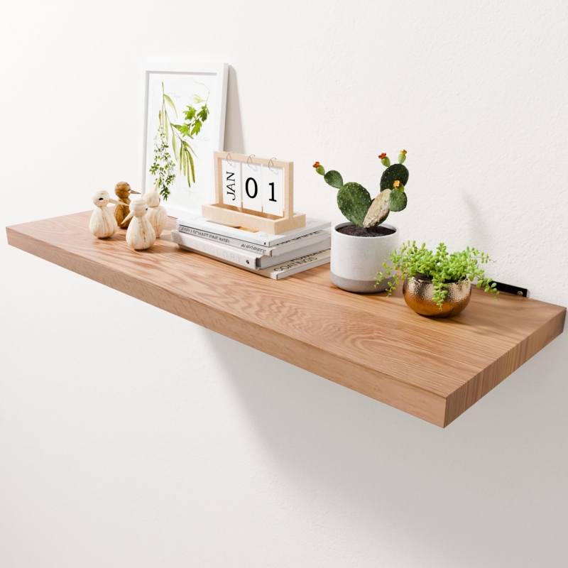 Floating Wall Shelf 36 Inch Thick Natural Wood Deep Ledge Display