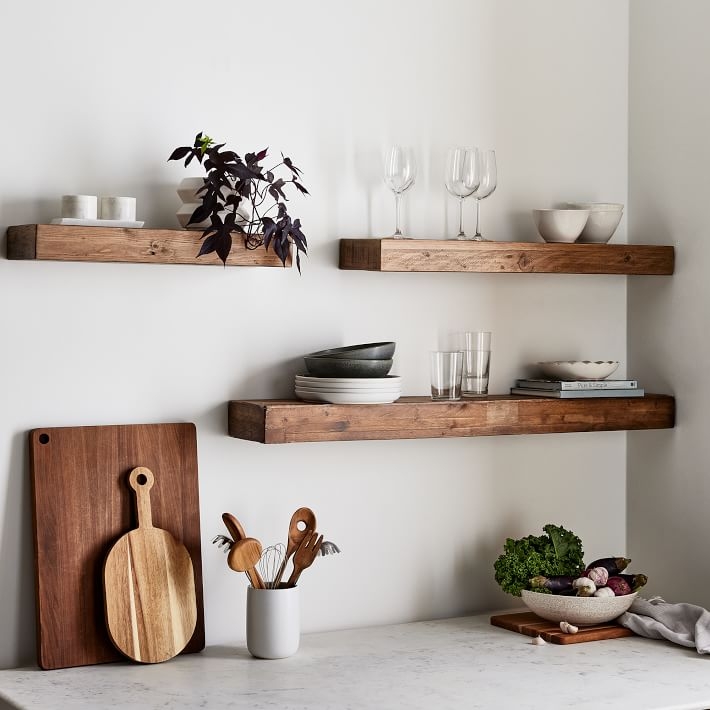 Floating Wall Shelves Chunky Reclaimed Wood Modern Kitchen