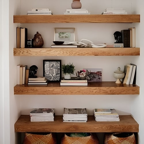 Floating Wall Shelves Thick Wood Planks Custom Alcove Fit