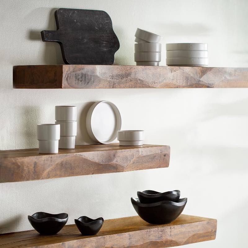 Floating Wood Shelves Live Edge Mango Wood Thick Wavy Texture
