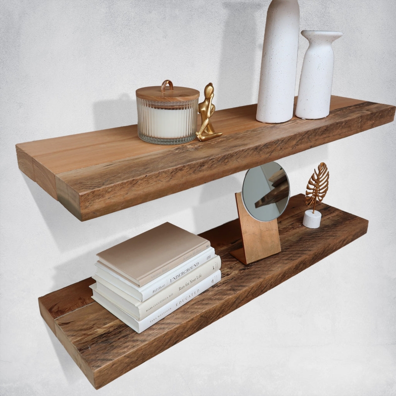 Floating Wood Shelves Thick Reclaimed Timber Block Profile