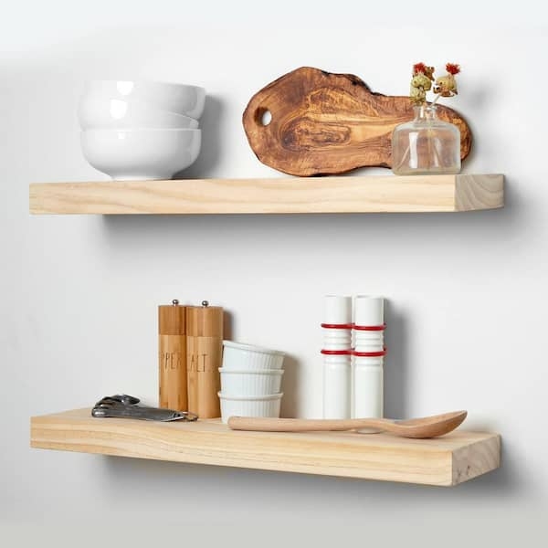 Floating Wooden Shelves Set of Two Farmhouse Thick Profile