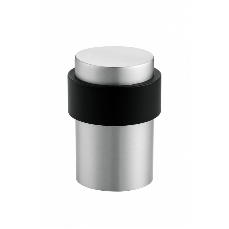 Floor Door Stop Brushed Metal Cylindrical Thick Black Rubber Bumper