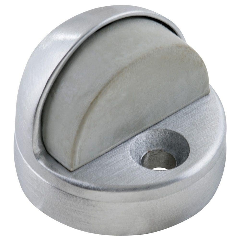Floor Door Stop Dome Shape Satin Chrome Finish Rubber Bumper
