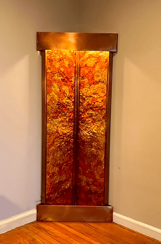 Floor Fountain Corner Fit with Hammered Texture and Copper Toned Metal