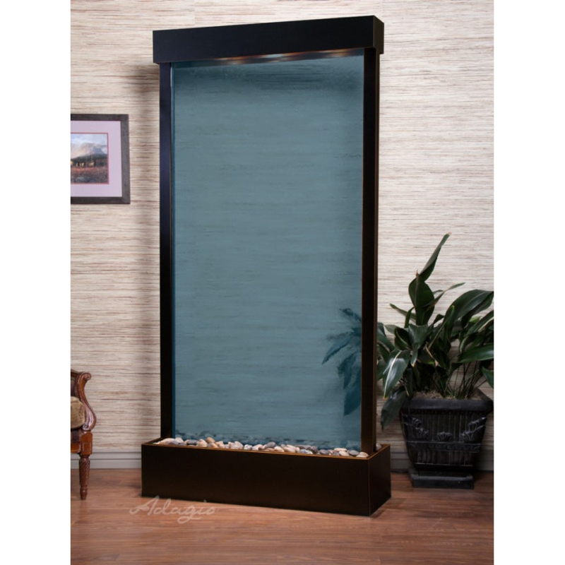 Floor Fountain with Integrated Top Lighting and Matte Black Finish