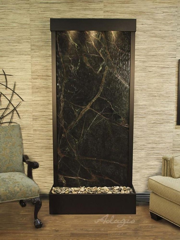 Floor Fountain with Veined Stone Slab and Integrated Spotlights