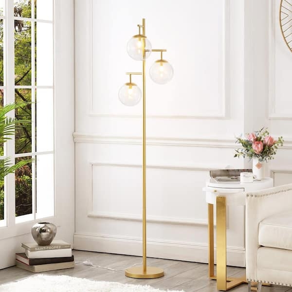Floor Lamp 3-Light Tree Design with Staggered Glass Globe Shades