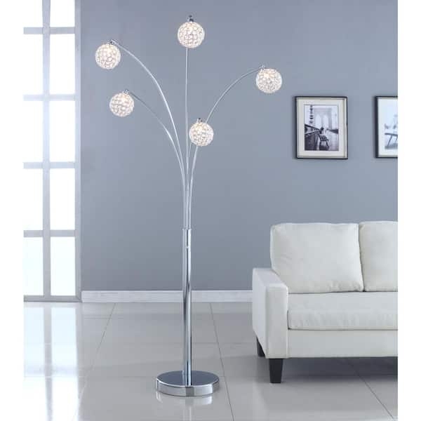 Floor Lamp 5-Arc Design with Polished Chrome and Crystal Ball Shades