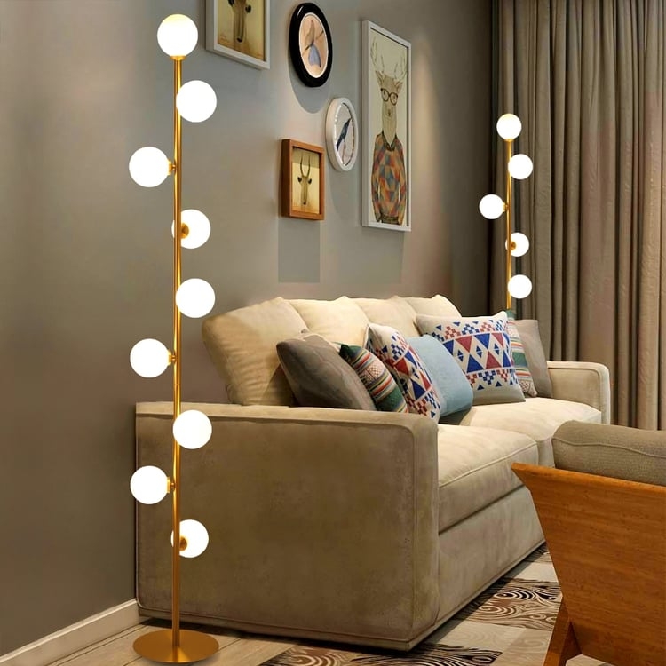 Floor Lamp 9-Light Tree Silhouette Tall with White Glass Globes