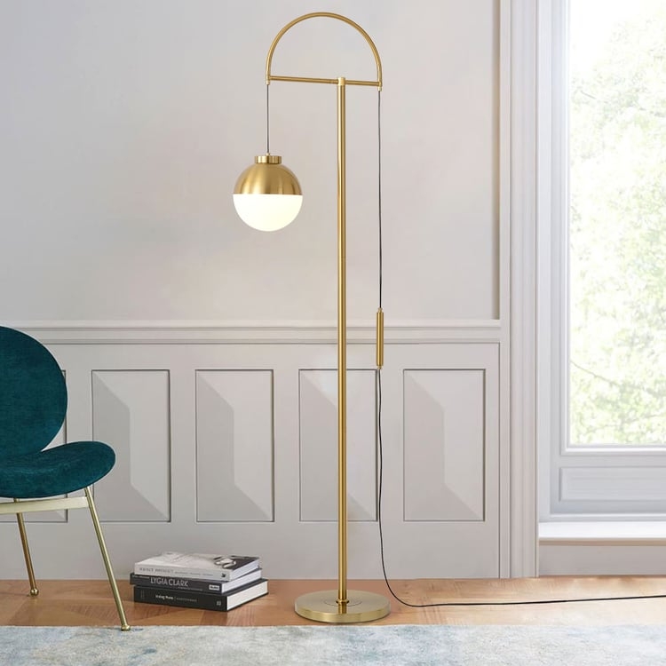 Floor Lamp Arched Gold Frame with White Glass Globe Shade