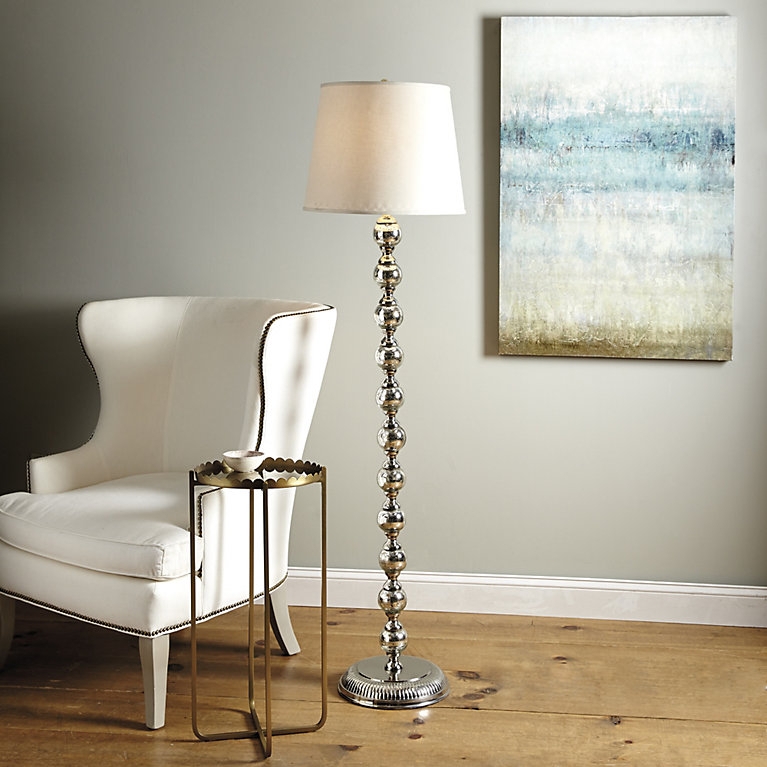 Floor Lamp Mercury Glass Stacked Ball Base with Cream Drum Shade