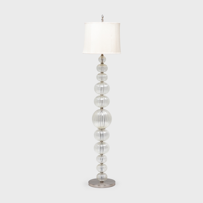 Floor Lamp Ribbed Glass Spheres Graduated Sizes and Brushed Silver