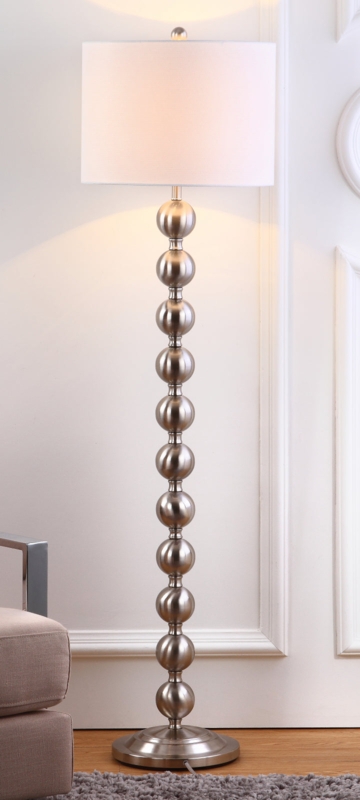 Floor Lamp Satin Nickel Stacked Ball Column with White Drum Shade