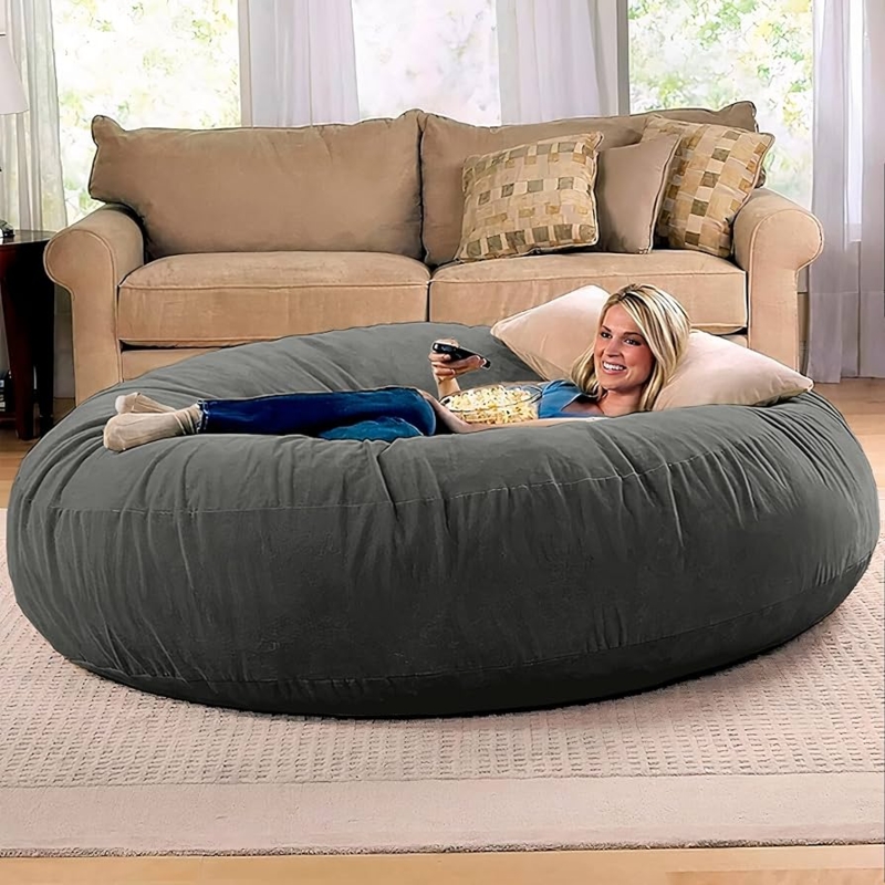 Floor Lounger: Six Foot Diameter, Charcoal Convertible Bed Function.