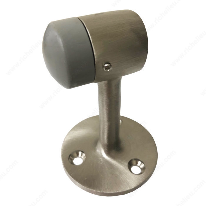 Floor Mount Door Stop Satin Chrome Vertical Stem Grey Dome Bumper