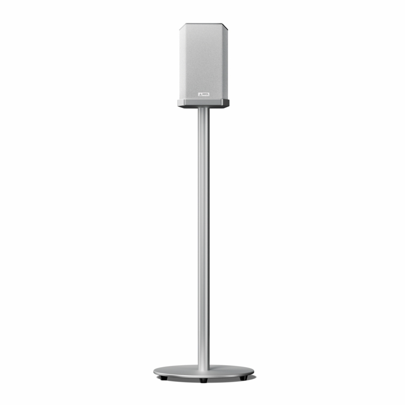 Floor Speaker Stand Slim Column Circular Base Metallic Silver