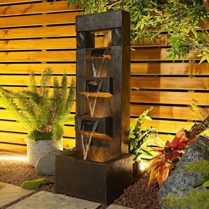 Floor Standing Fountain with Ribbed Texture and Four-Tier Design