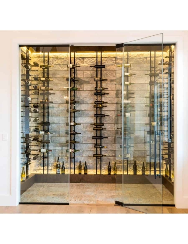 Floor To Ceiling Metal Wine Racks with Glass Enclosure