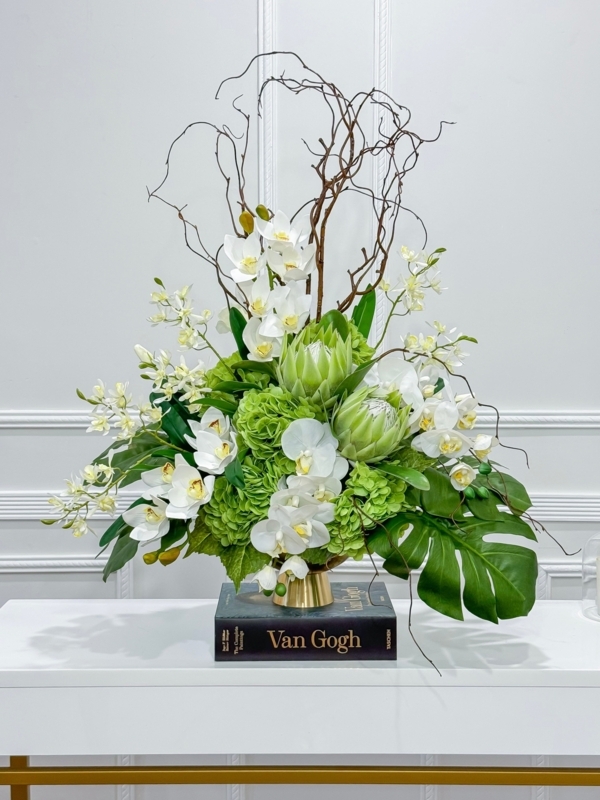 Floral Arrangement: Large Sculptural Branches in Gold Pedestal Vase
