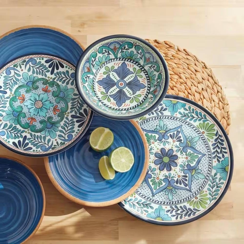 Floral Melamine Dinnerware Set, Mediterranean Medallion Design